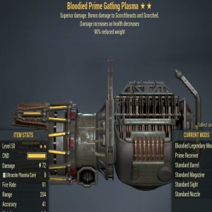 Bloodied 90RW Gatling Plasma 2 Stars Level 50 PC